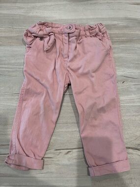 Girls Pink Tie-Waist Cotton Blend Pants 12 Months